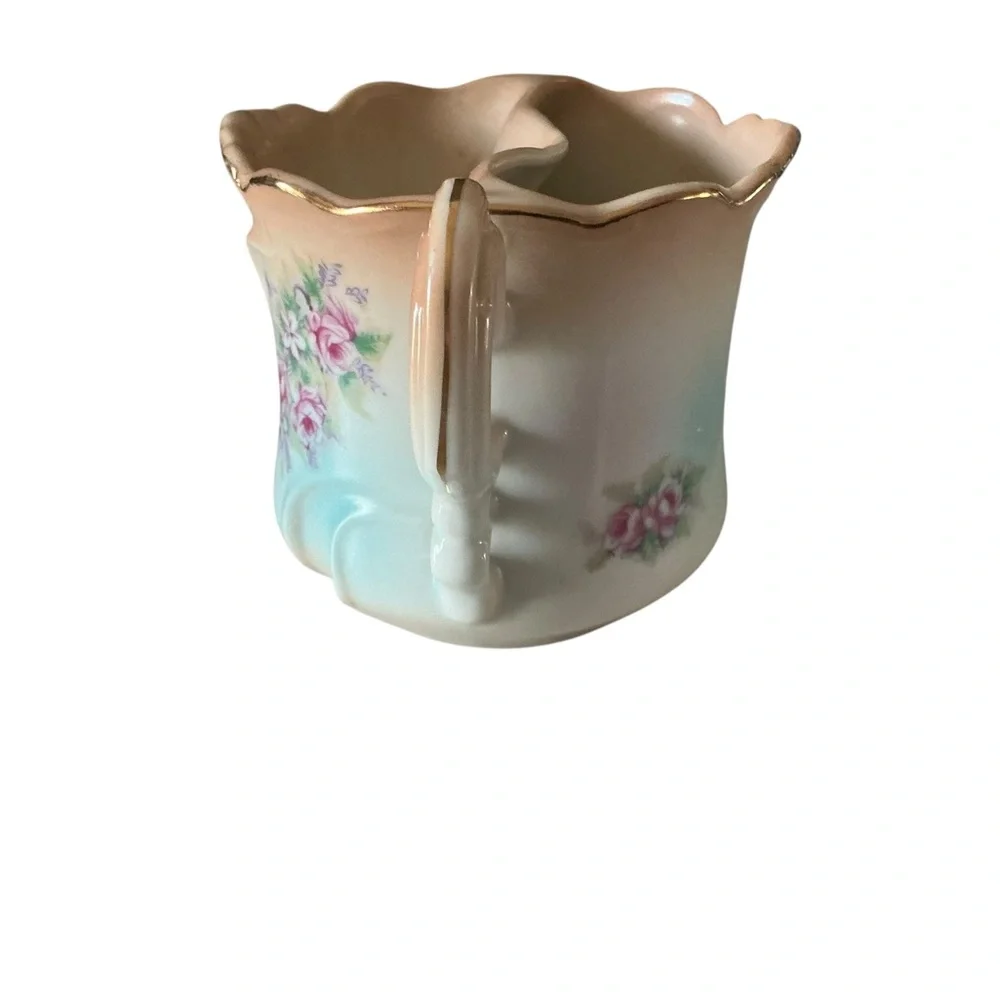 Antique BRADENBURG German porcelain shaving mustache mug floral roses motif